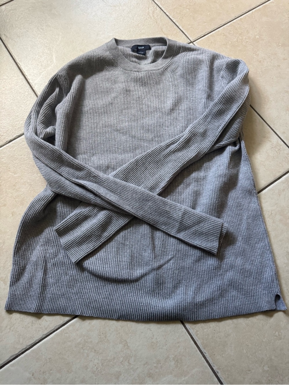 Vintage 90s Gap Ribbed Knit Crewneck Sweater Gray Made in Hong Kong Large